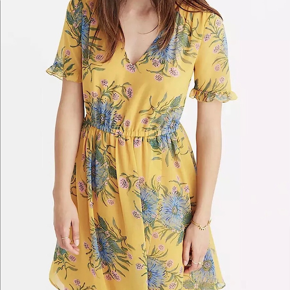 Madewell Sz 4 Yellow Ruffle Sleeve Floral Dress